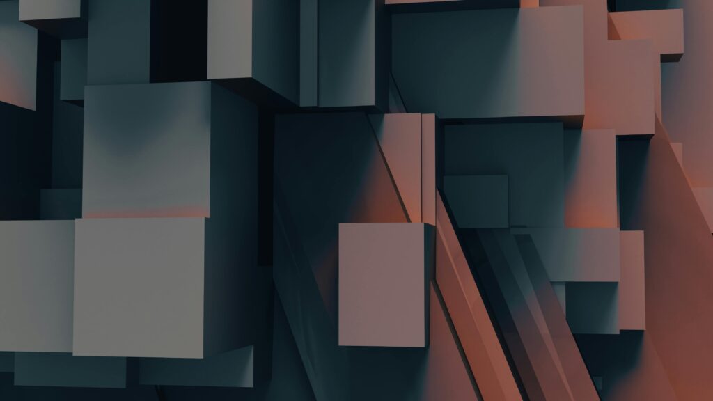 Co oznacza skrót HTML – abstrakcyjna kompozycja geometrycznych bloków symbolizująca strukturę HyperText Markup Language używanego do tworzenia stron internetowych